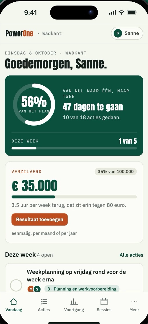 De PowerOne-app: vandaag, met de acties van deze week.